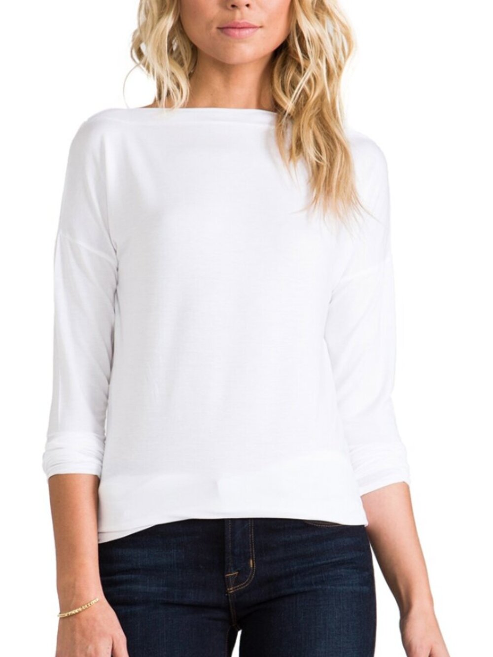 Vince White Soft Stretchy Boatneck Dolman Sleeve Tee size L